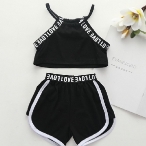 2db Bébi Lányok Letter Print Crop Cami Felső És Rövidnadrág Szett Gyerekruhák