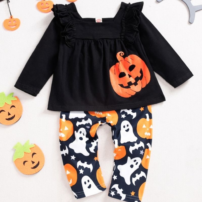 2ps Lányok Halloween Black Pumpkin Top & Ghost Pants Szett