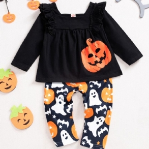 2ps Lányok Halloween Black Pumpkin Top & Ghost Pants Szett