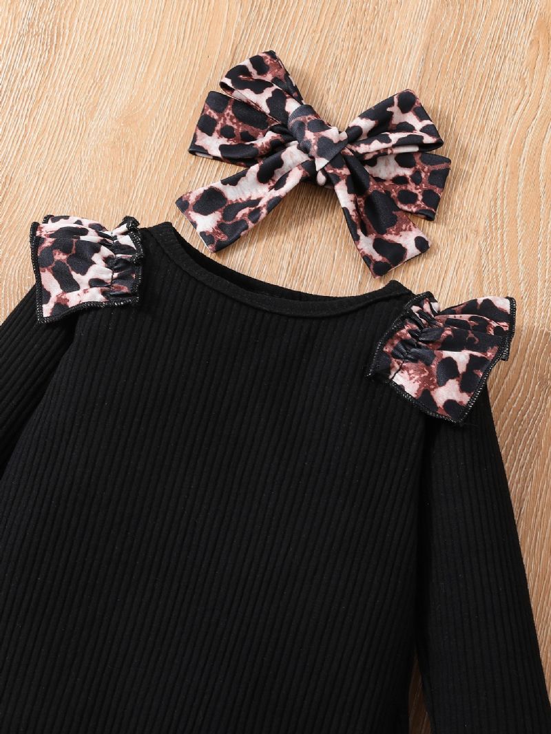 3db Kisgyermek Lányoknak Leopárdmintás Ujjú Kerek Nyakú Body & Leopard Nadrág Szett