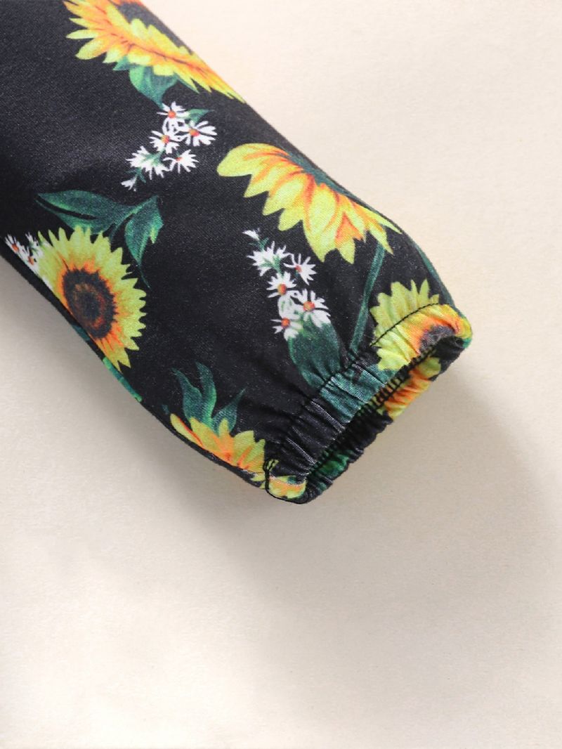 3db Lányok Flower Sunflower Print Top + Kiszélesedő Nadrág Szett