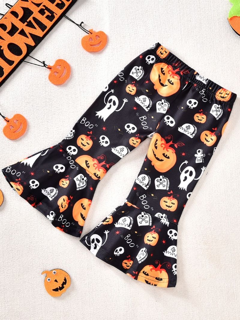 Bébi Lányok Halloween Nadrág Szett Hosszú Ujjú Ghost Print Felsők Kiszélesedő Nadrággal Alkalmi Felszerelés