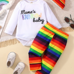 Bébi Lányok Mama's Rainbow Baba Body & Csíkos Nadrág És Sapka Szett Újszülött