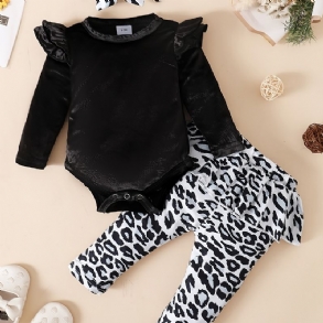 Bébi Lányok Polár Onesie Romper Leopard Mintás Nadrág Szett Őszre Télre