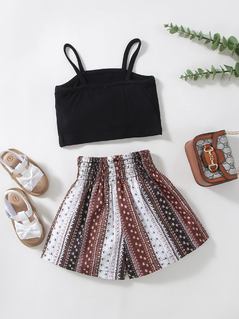 Bébi Lányok Solid Camisole + Hozzáillő Csíkos Rövidnadrág Készlet Babaruha