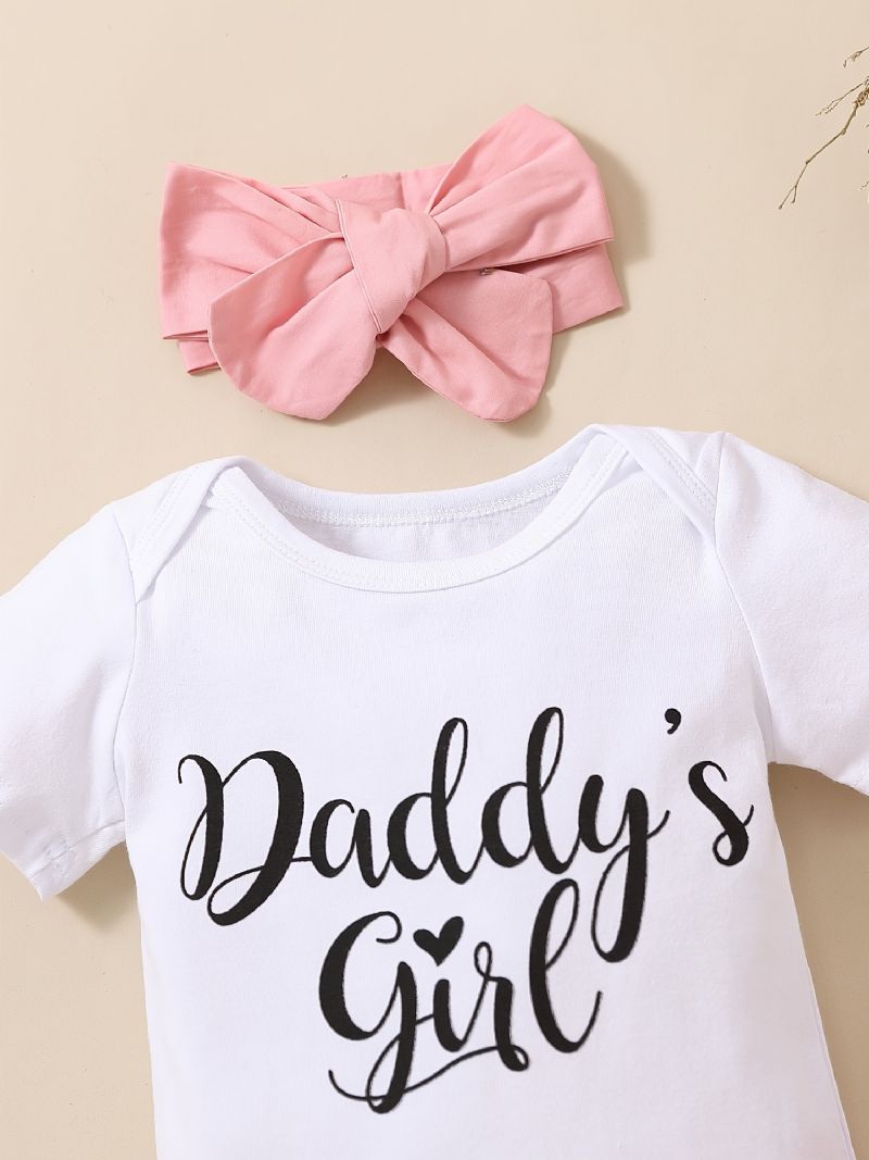 Bébi Lányok Szett Daddy's Nyomattal. Aranyos Alkalmi Nyakú Hosszú Ujjú Fodros Szoknya És Fejpánt 3db