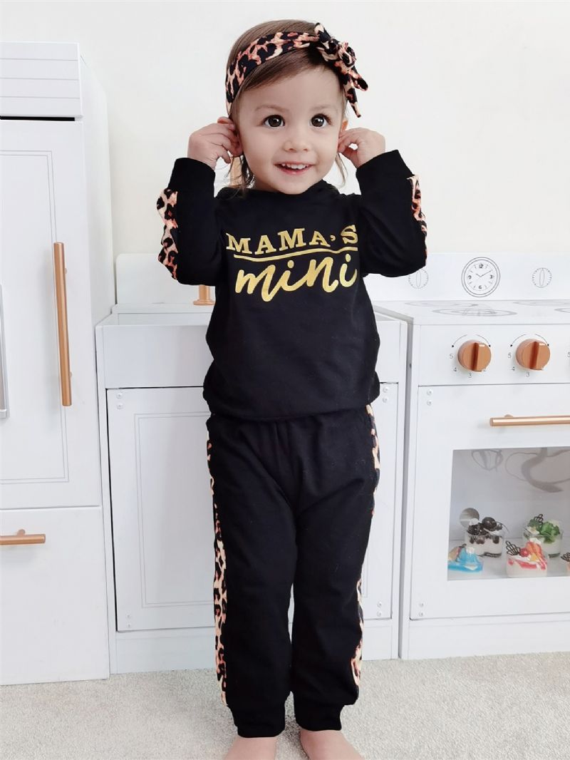 Karácsonyi Árcsökkentések Bébi Alphabet Print Leopard Patchwork Pulóverkészlet