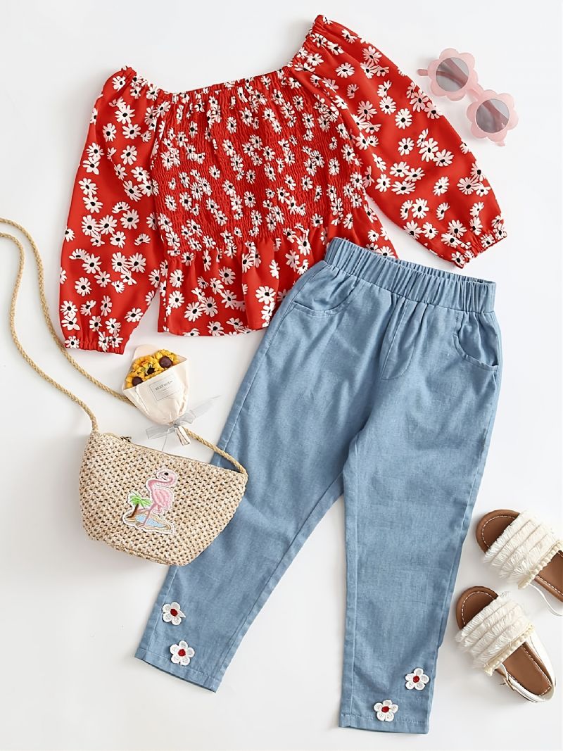 Kisgyermek Lányok Daisy Shirred Peplum Felső És Rátétes Farmer Szett