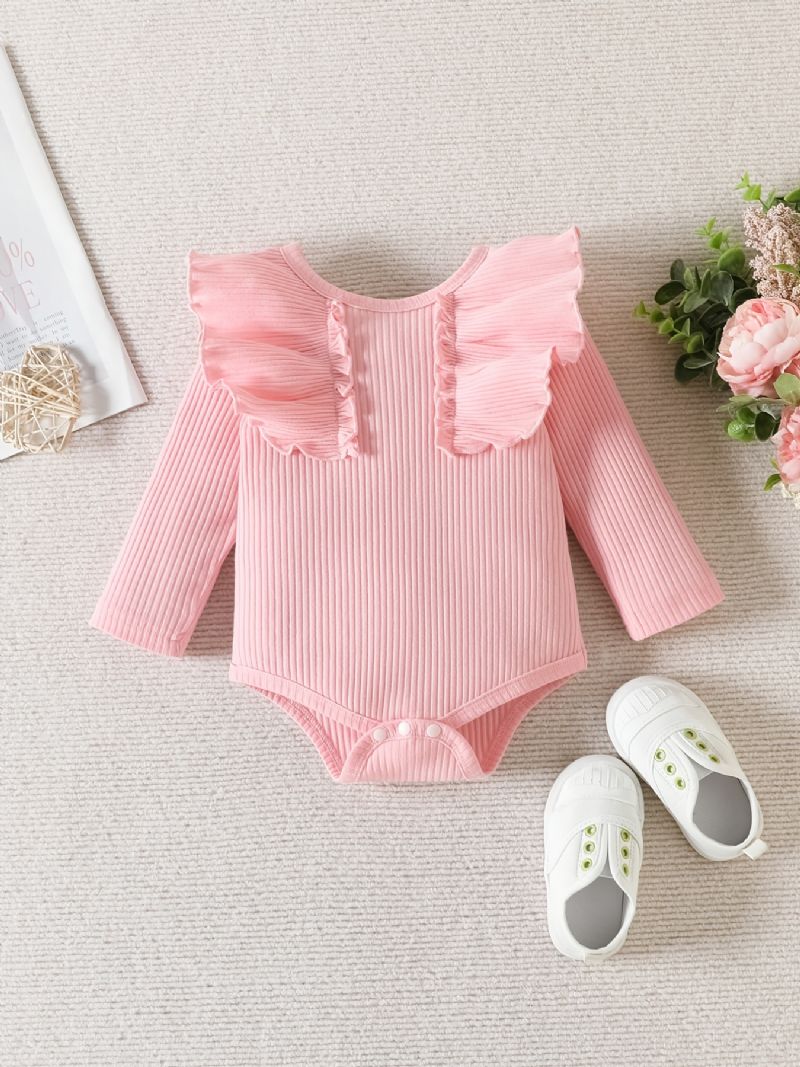 Kislány Fodros Hosszú Ujjú Nadrág + Hozzáillő Virágmintás + Fejpántos Body Onesie Babaruhák Baba Keresztelő Szett