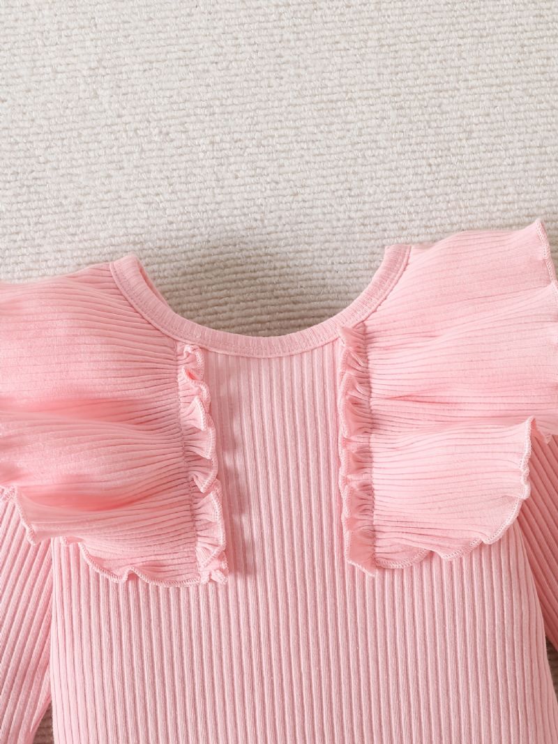 Kislány Fodros Hosszú Ujjú Nadrág + Hozzáillő Virágmintás + Fejpántos Body Onesie Babaruhák Baba Keresztelő Szett