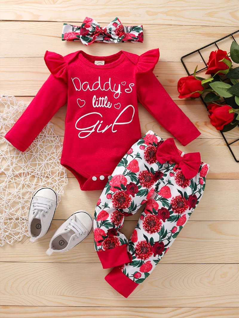Lány Ábécé Virágmintás Onesie Nadrág Szettek