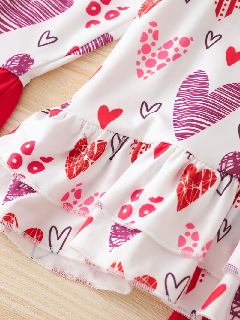 Lányok Heart Print Hosszú Ujjú Felső Nadrág Szett