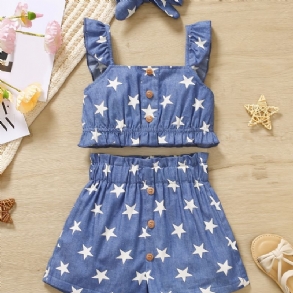 Lányok Ruffles Camisole Star Print & Shorts & Fejpánt Készlet