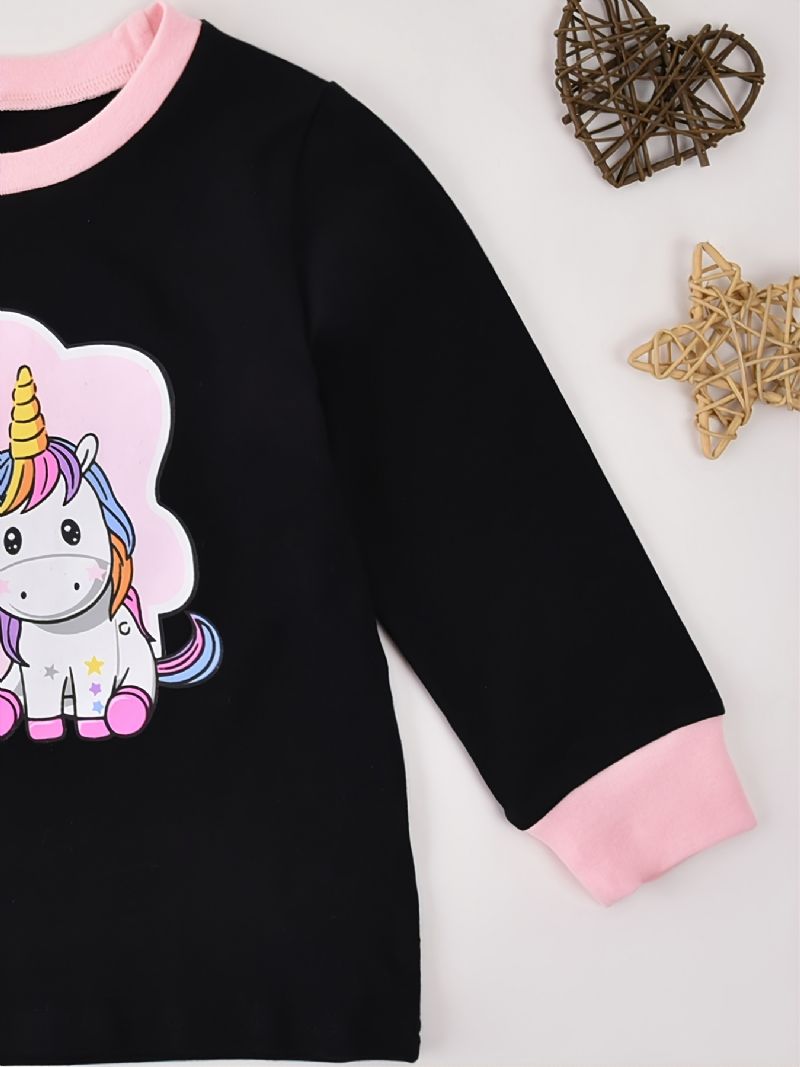 Lányos Hosszú Ujjú Unicorn Print Felső És Tömör Nadrág Szett