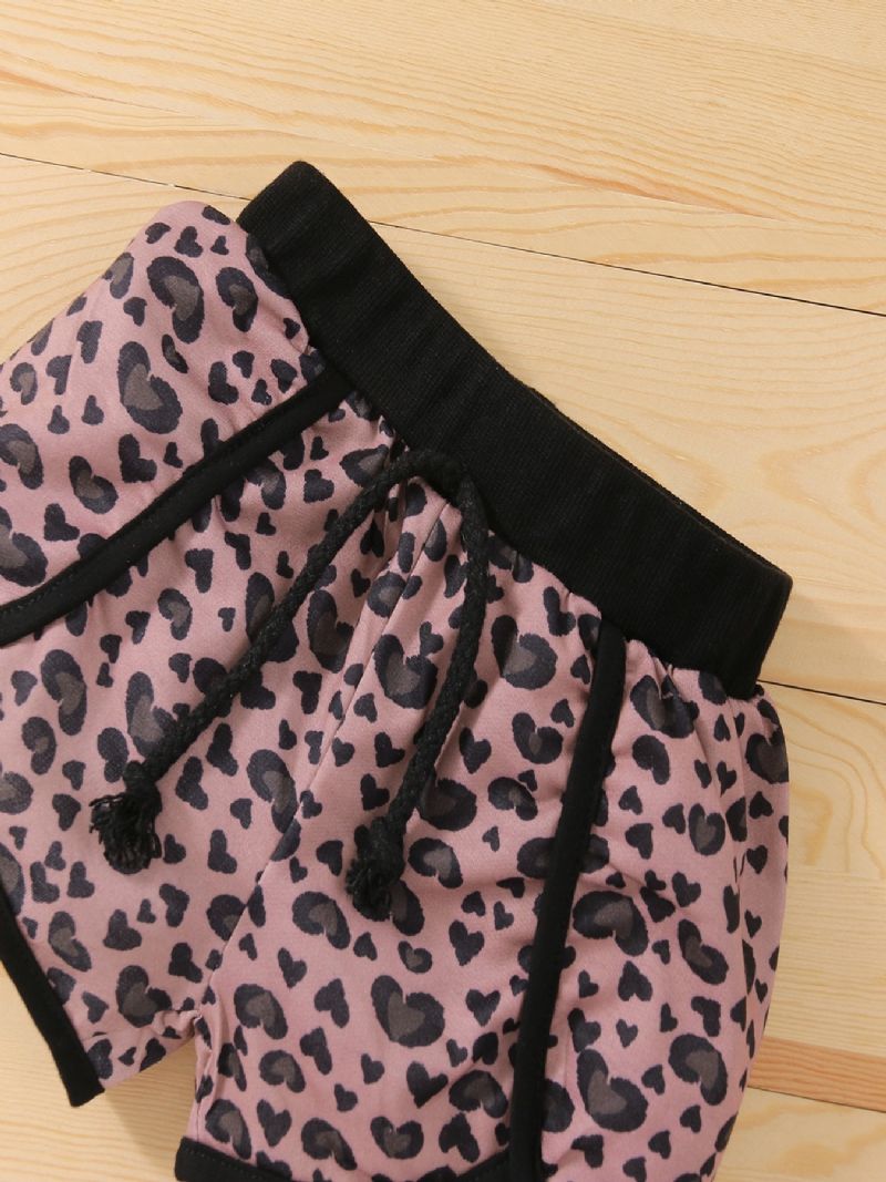Toddler Lányok Bear Leopárdmintás Hosszú Ujjú Pulóver Húzózsinóros Melegítőnadrág Szettek