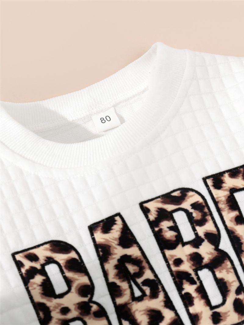 Toddler Lányok Leopard Print Crew Neck Pamut Hosszú Ujjú Kockás Fehér Póló Flare Nadrág Szett