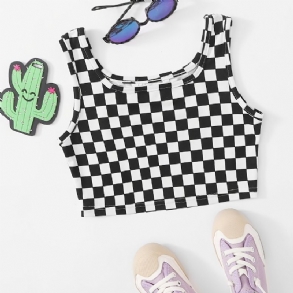 Gyerek Lányok Kockás Mintás Ujjatlan Crop Tank Top Camisole Gyerekruhák