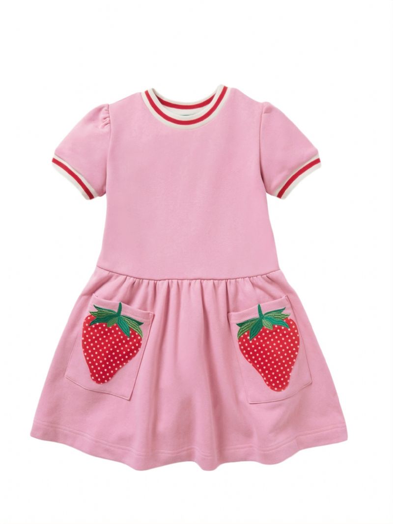 Lányok Strawberry Patch Pocket Pink Rövid Ujjú Szoknya