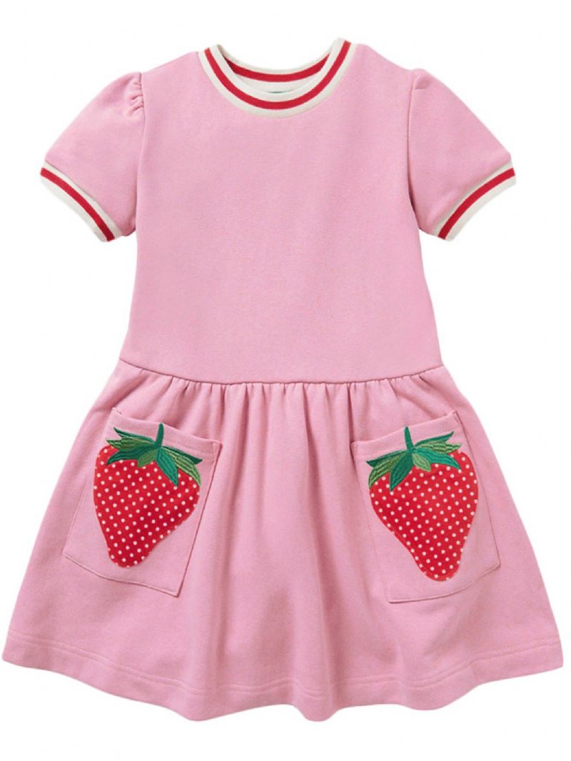 Lányok Strawberry Patch Pocket Pink Rövid Ujjú Szoknya