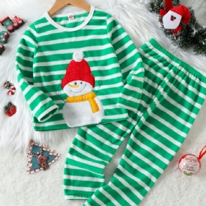 2db Kisgyermek Pizsama Készletek Karácsonyi Mikulás Csíkos Patchwork Hosszú Ujjú Felső És Nadrág Szett
