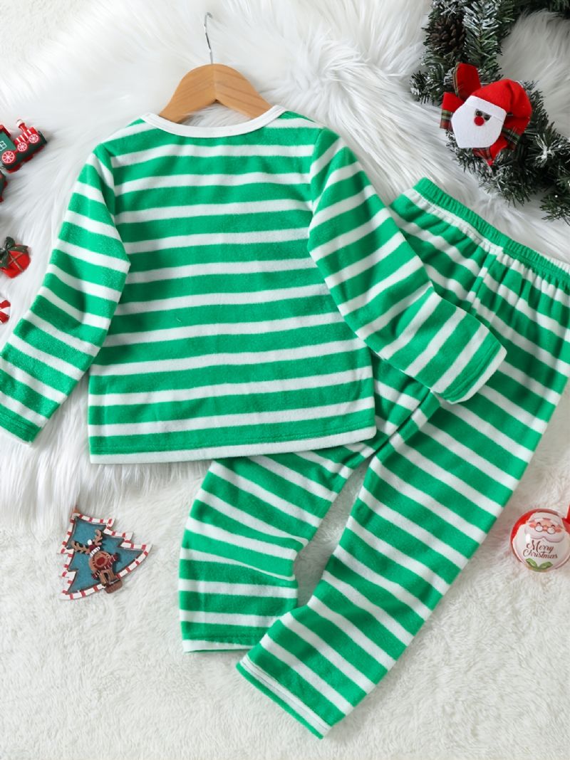 2db Kisgyermek Pizsama Készletek Karácsonyi Mikulás Csíkos Patchwork Hosszú Ujjú Felső És Nadrág Szett