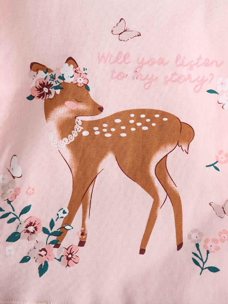 Gyerekek Aranyos Nyomtatott Kerek Nyakú Hosszú Ujjú Nadrág Pizsama Készlet