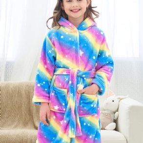 Lányok Aranyos Polár Hőkapcsás Fürdőköpeny Pizsama Szivárvány Csillagmintával Téli Otthonra