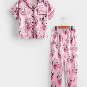 Lányok Virágmintás Gombos Elülső Szatén Pizsama Készlet