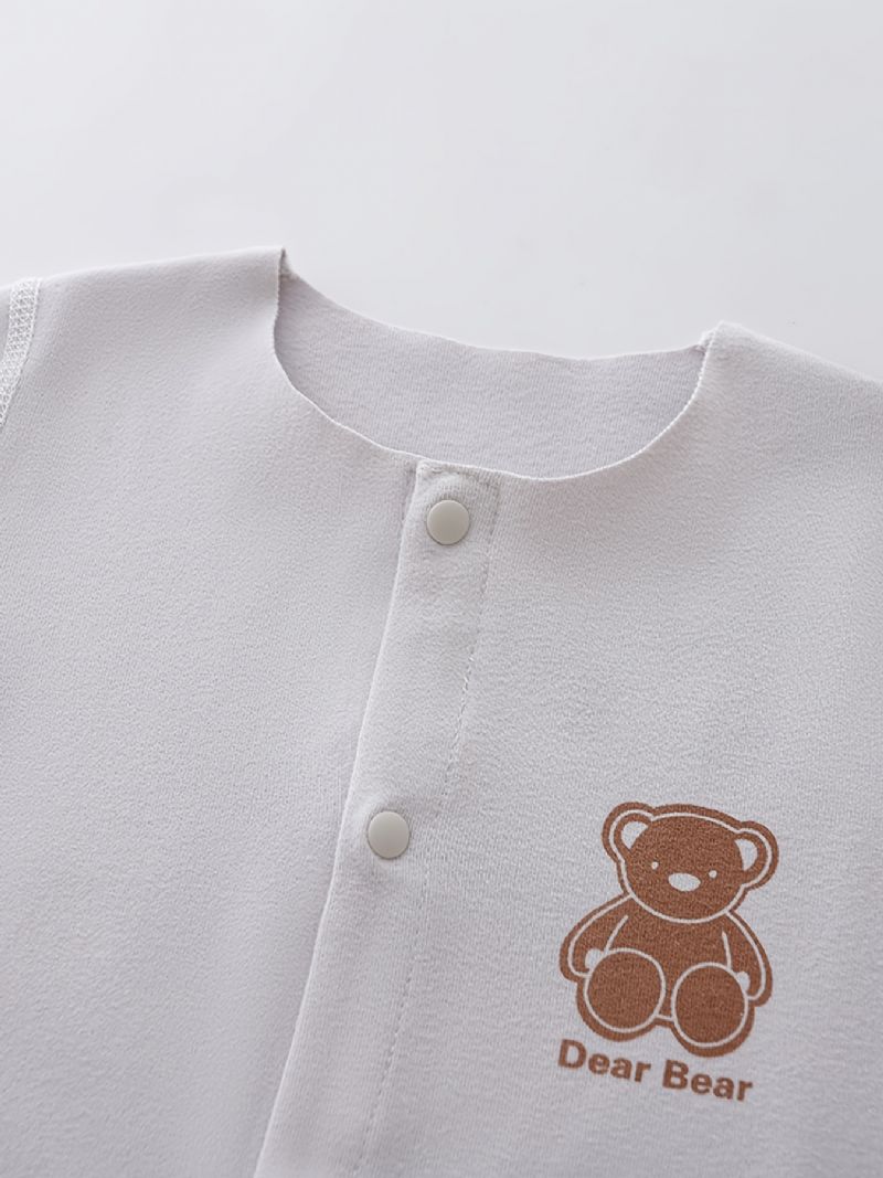Newborn Bébi Romper Pizsama Bear Print Egyszínű Jumpsuit Fehérnemű Fiúknak Lányoknak