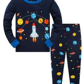 Popshion 2db Fiúk Rocket Astronaut Star Universe Planet Hosszú Ujjú Pizsama Öltöny
