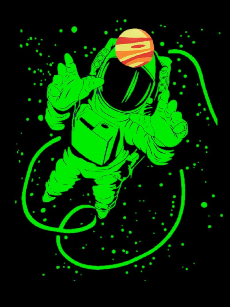 Popshion Fiúk Fluorescent Astronaut Star Universe Felső És Kontrasztos Szabású Pizsamanadrág Szett