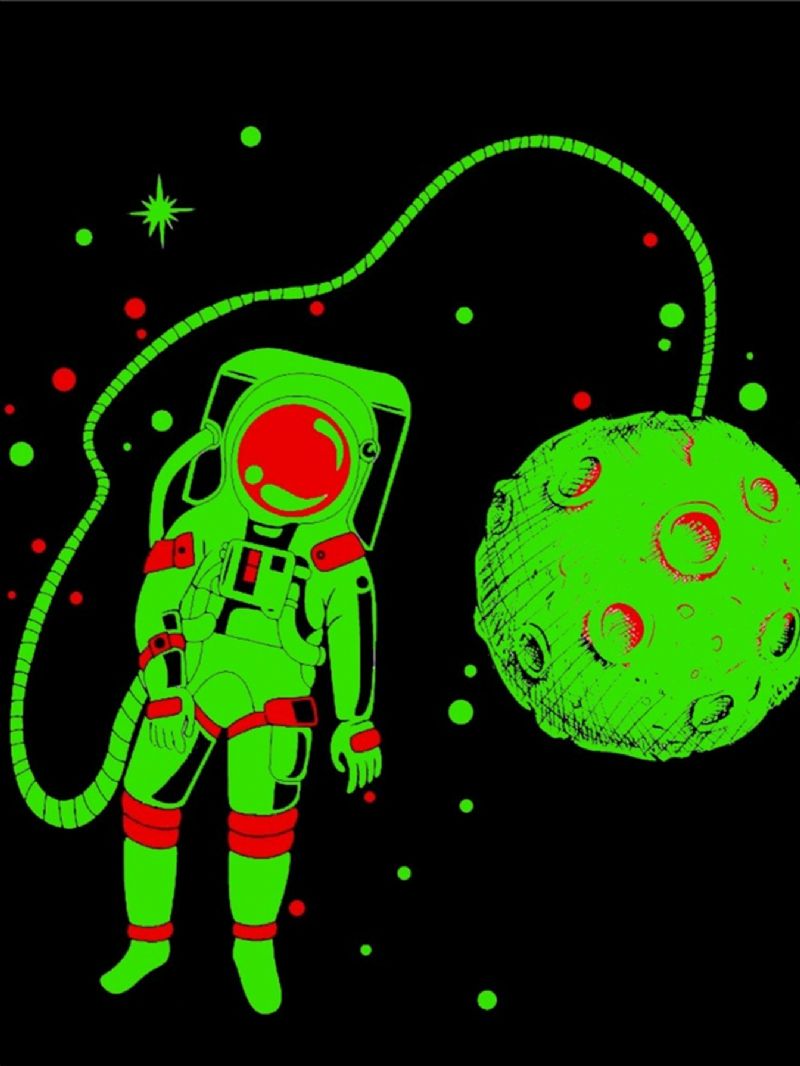 Popshion Fiúk Luminous Astronaut Star Moon Űrhajó Felső És Kontrasztos Szabású Pizsamanadrág Szett