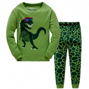 Popshion Fiúk Pajame Szett 2db Alkalmi Dinosaur Crewneck Army Green Loungewear