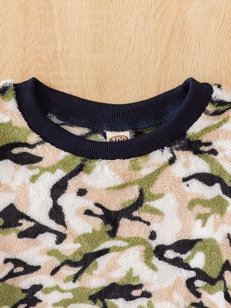 Toddler Fiúk Flanel Camo Print Crew Neck Pullover Pulóver Pizsama Szettek