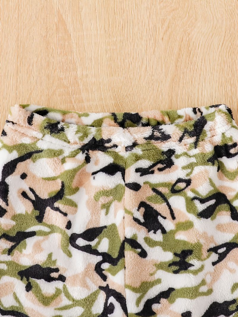Toddler Fiúk Flanel Camo Print Crew Neck Pullover Pulóver Pizsama Szettek