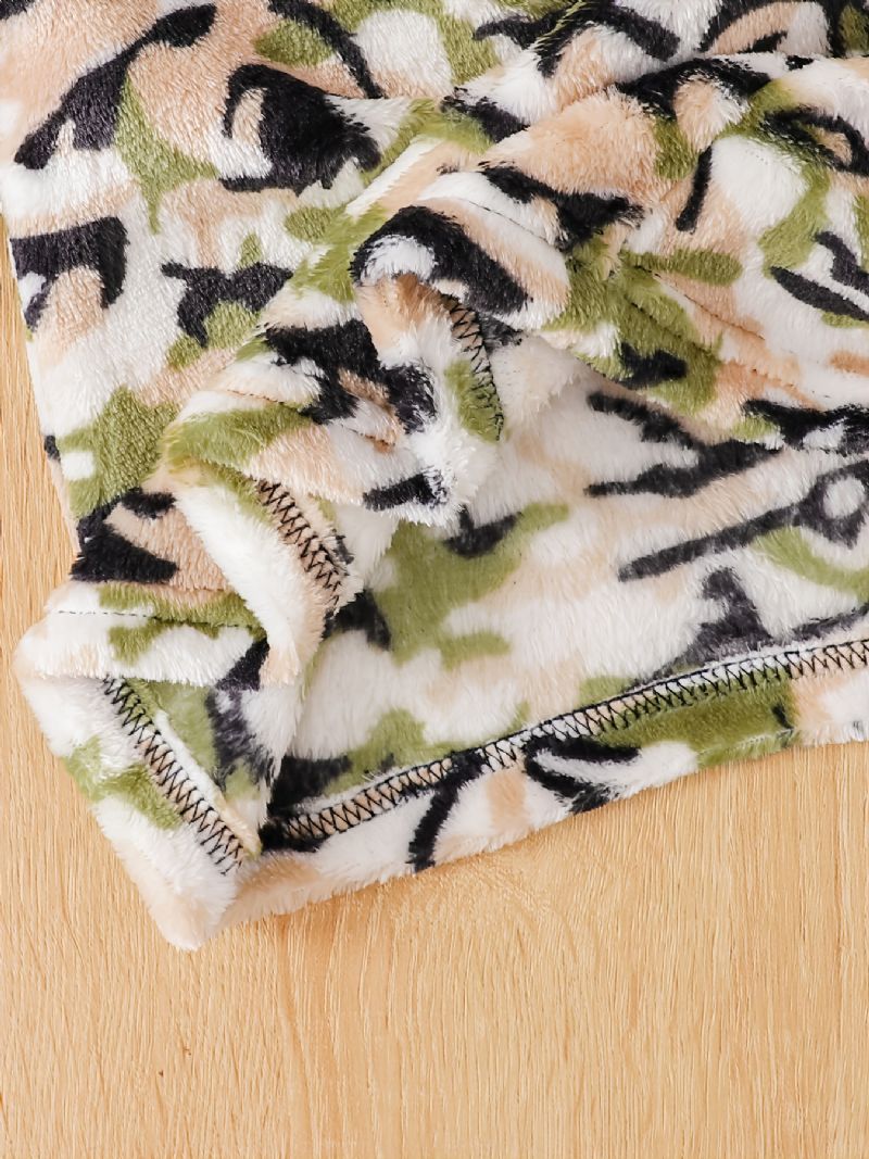 Toddler Fiúk Flanel Camo Print Crew Neck Pullover Pulóver Pizsama Szettek