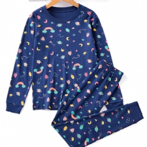 Unisex Kids Homewear Star Print Pizsama Szett Kerek Nyakú Hosszú Ujjú Felső + Nadrág Téli Gyerekruhákhoz