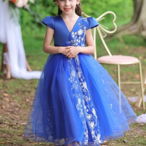 Gyermek Rövid Ujjú Tüll Ruha Virág Hímzés Parti Hercegnő Esküvői Lányoknak Gyerek Ruhák