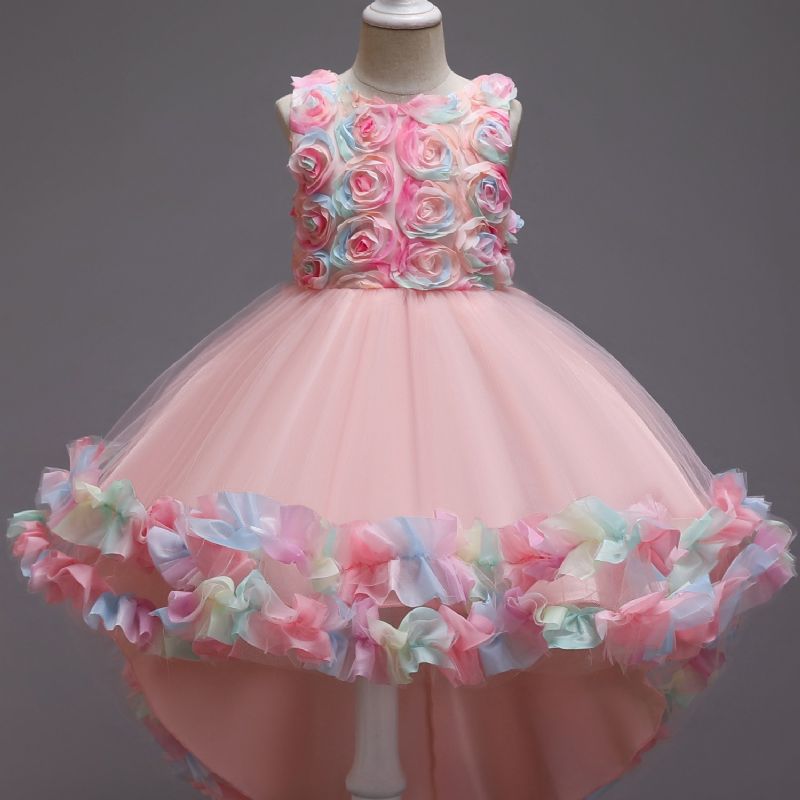 Lányok Mesh Flower Catwalk Princess Dress Gyerek Fellépőruhák