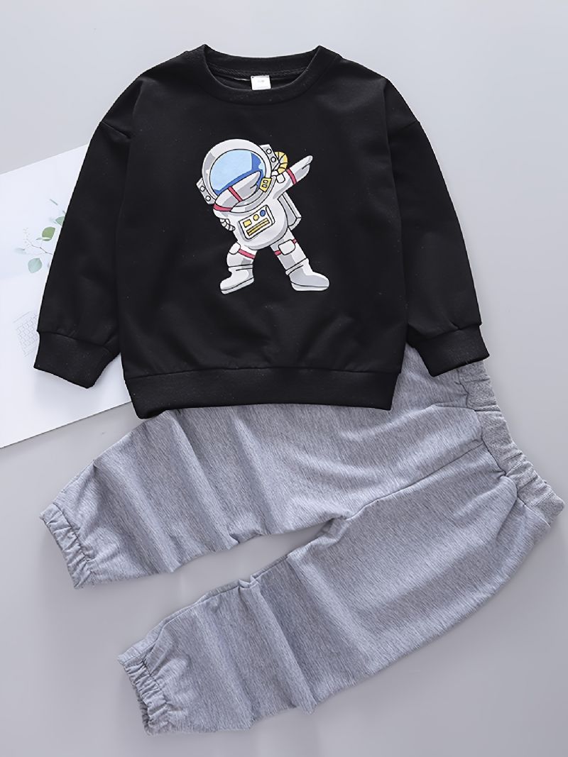 2db Bébi Fiúk Pulóver Astronaut Print Kerek Nyakú Hosszú Ujjú És Nadrág Gyerekruhák