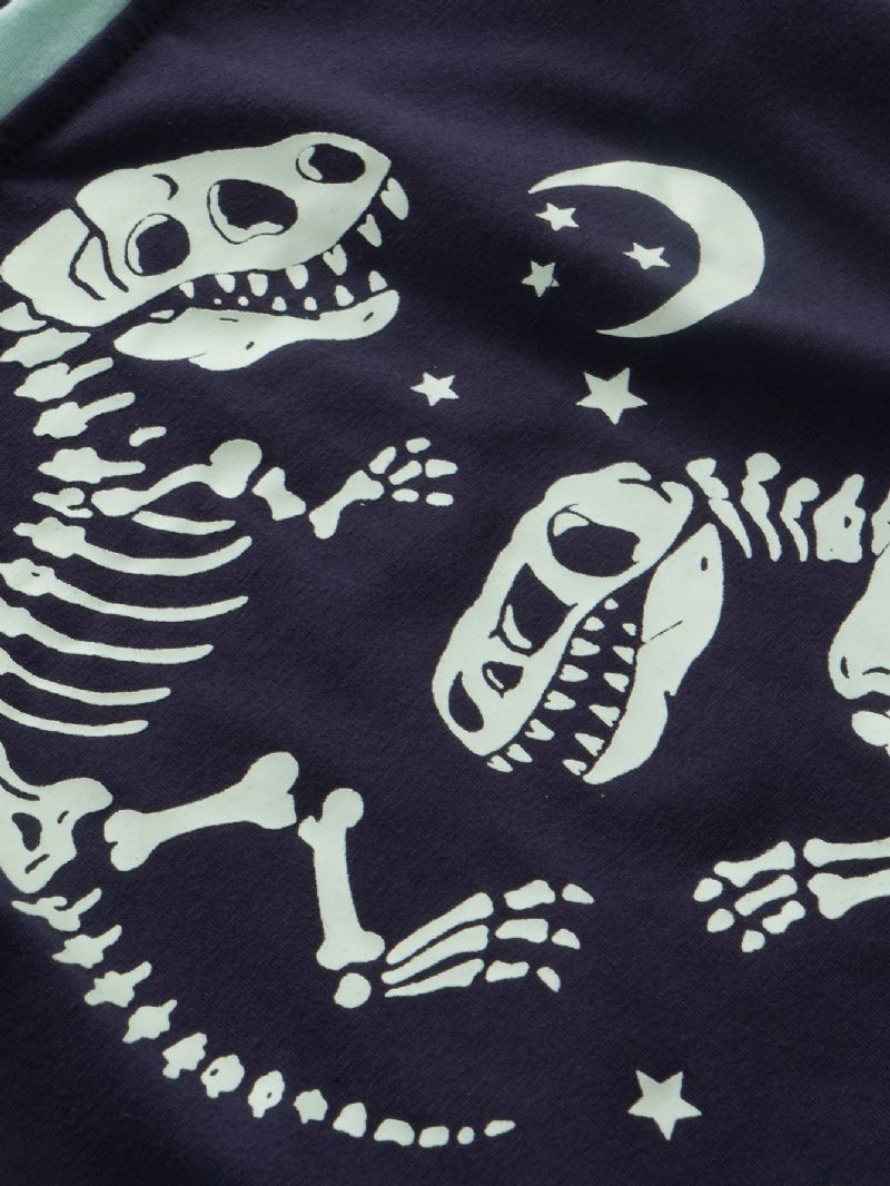 2db Fiúk Dinosaur Skeleton Print Hosszú Ujjú Alkalmi Pizsama Felső Nadrág