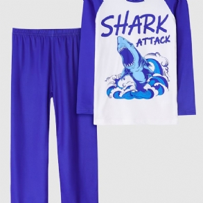 Baba Pizsama Családi Ruhák Shark Print Kerek Nyakú Hosszú Ujjú Felső És Nadrág Szett Fiúknak Lányoknak Gyerekruhák