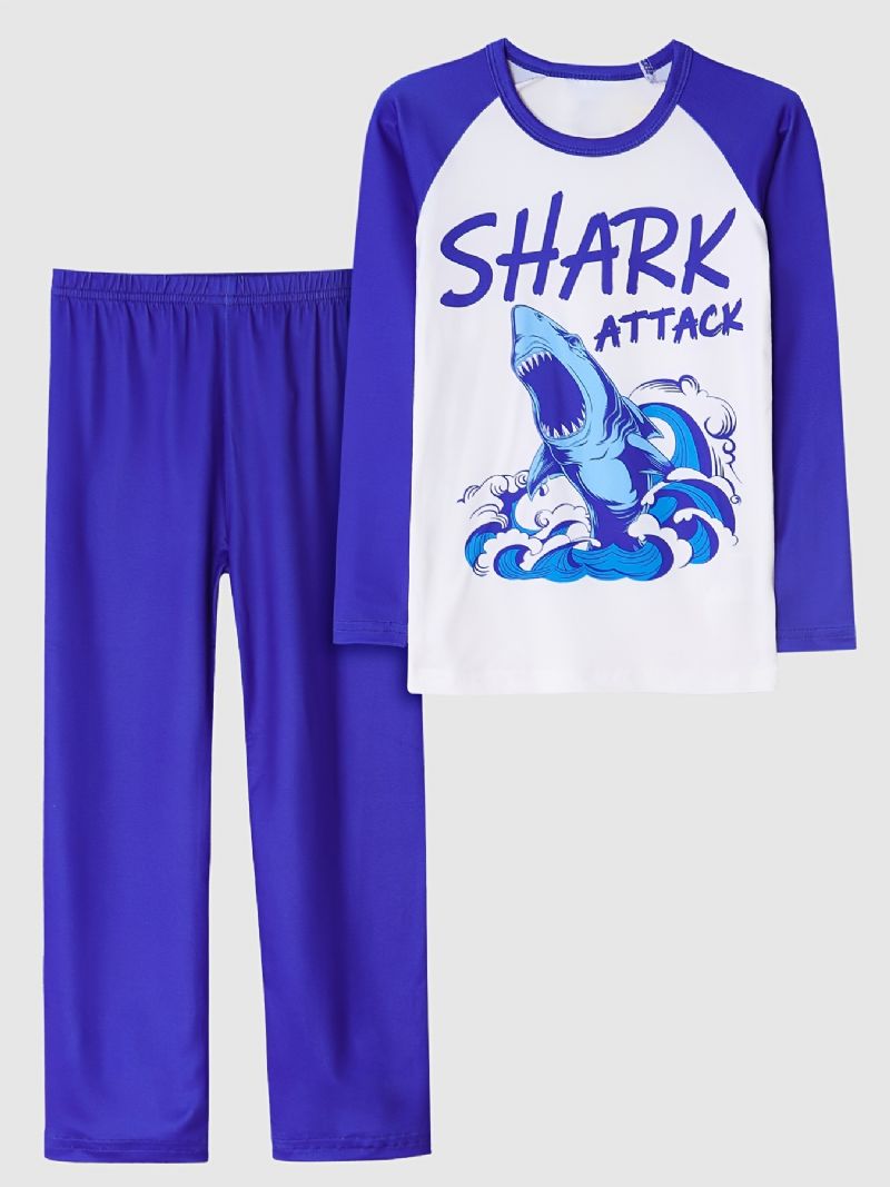 Baba Pizsama Családi Ruhák Shark Print Kerek Nyakú Hosszú Ujjú Felső És Nadrág Szett Fiúknak Lányoknak Gyerekruhák