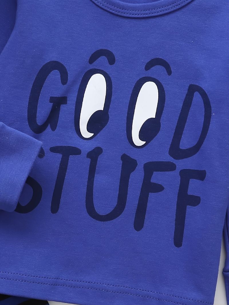 Bébi Fiúk Kék Good Stuff Nyomtatott Hosszú Ujjú Felső És Csíkos Nadrág Pizsama Szett