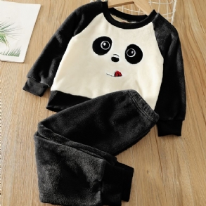 Fiúk Gyapjú Panda Hímzett Hosszú Ujjú Felső + Nadrágok Gyerekruhák Télre