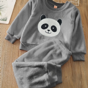 Fiúk Gyapjú Panda Hosszú Ujjú Pulóver Felső + Nadrág Szett Gyerekruhák