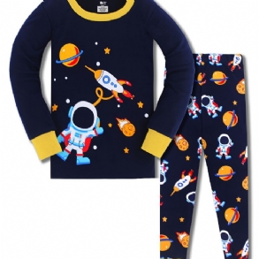 Fiúk Pizsama Családi Ruha Space Print Kerek Nyakú Hosszú Ujjú Felső És Nadrág Szett Gyerekruhák