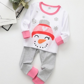 Gyermek Snowman Print Crew Neck Hosszú Ujjú És Nadrág Szett Gyerekcipők