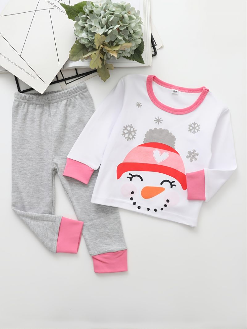 Gyermek Snowman Print Crew Neck Hosszú Ujjú És Nadrág Szett Gyerekcipők