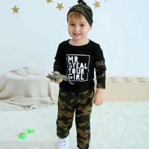 Kisfiúk Totyogó Ruhák Hosszú Ujjú Nyakú Camo Alphabet Print Ing És Kocogó Húzózsinóros Nadrág